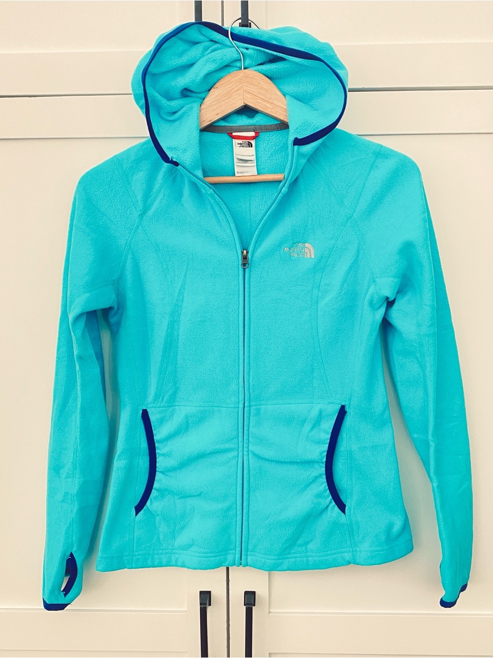 The North Face Women's Teal & Navy Accent Zip Up Fleece Hoodie Jacket Size Small